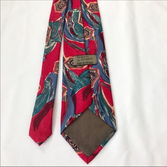 Robert Talbott Red Blue Teal Tie Silk Hand Sewn Abstract Design - Picture 2 of 4